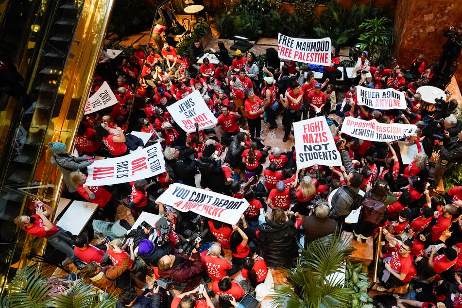 Protesters storm Trump Tower urging release of Palestine activist Mahmoud Khalil