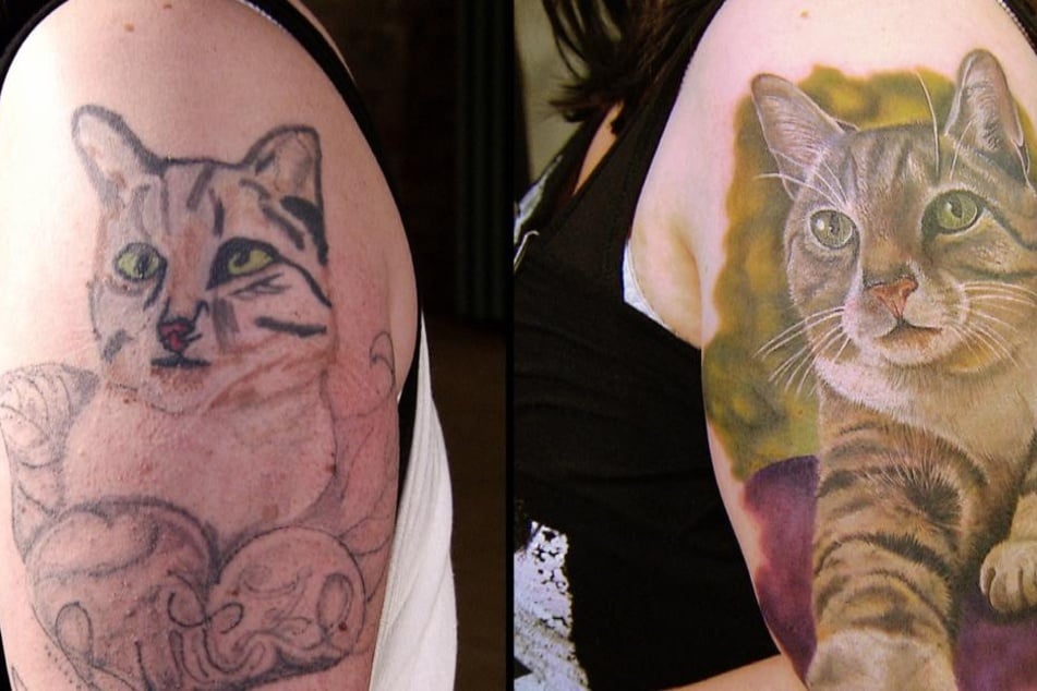 Ja, das ist ein und derselbe Arm: Die Tattoo-Profis sind auf das Verschönern von misslungenen Tattoos spezialisiert und schaffen derartige Komplett-Verwandlungen.