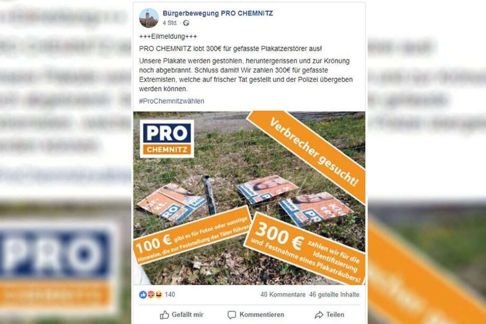 Die rechtspopulistische "Bürgerbewegung Pro Chemnitz" hat ein "Kopfgeld" auf Plakatabreißer ausgesetzt.