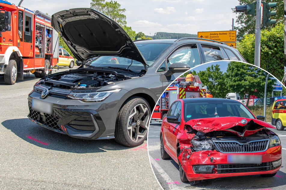 Crash im Erzgebirge: VW-Fahrer bei Unfall mit Skoda verletzt