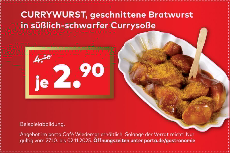 Den Coupon sichern und an der Kasse im porta Café Wiedemar vorzeigen!