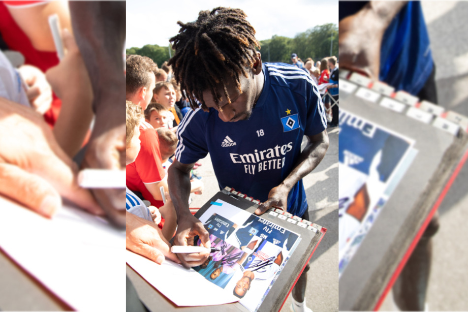 HSV-Profi Bakery Jatta erfüllt den Fans ihren Autogrammwunsch. (Archivbild)