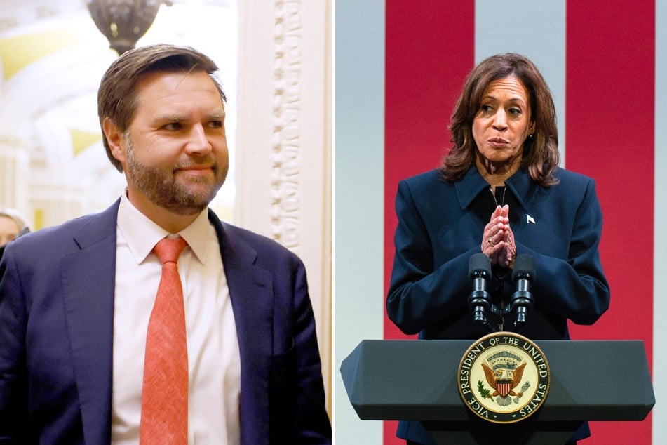 A recent viral video appears to show JD Vance (l.) laughing at Kamala Harris (r.) after she flubbed the Pledge of Allegiance during a Senate swearing-in ceremony.