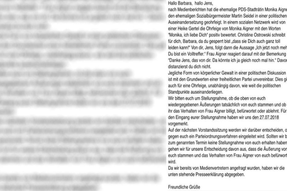 Mit diesem Brief fordert die FDP eine Stellungnahme von Genschmar und Lässig.