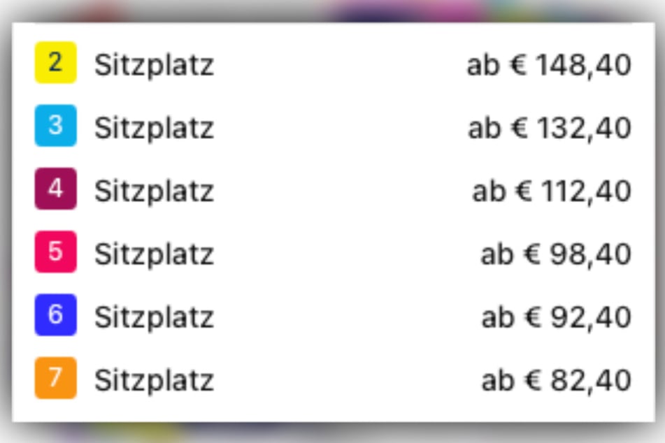 Es gibt mehrere Sitzplatzkategorien.