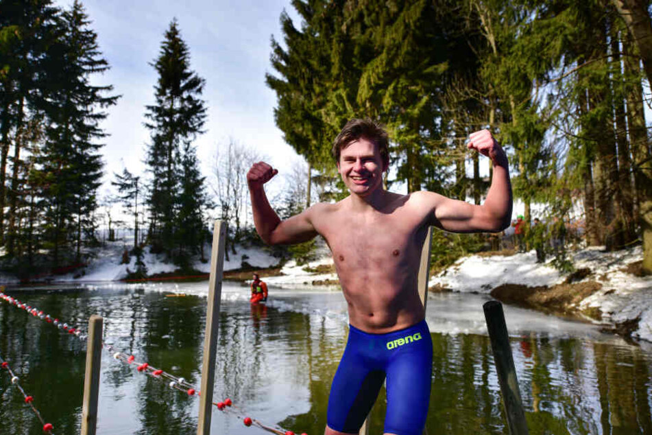 Sven Elfferich (17) aus den Niederlanden war der schnellste Schwimmer im Eis.