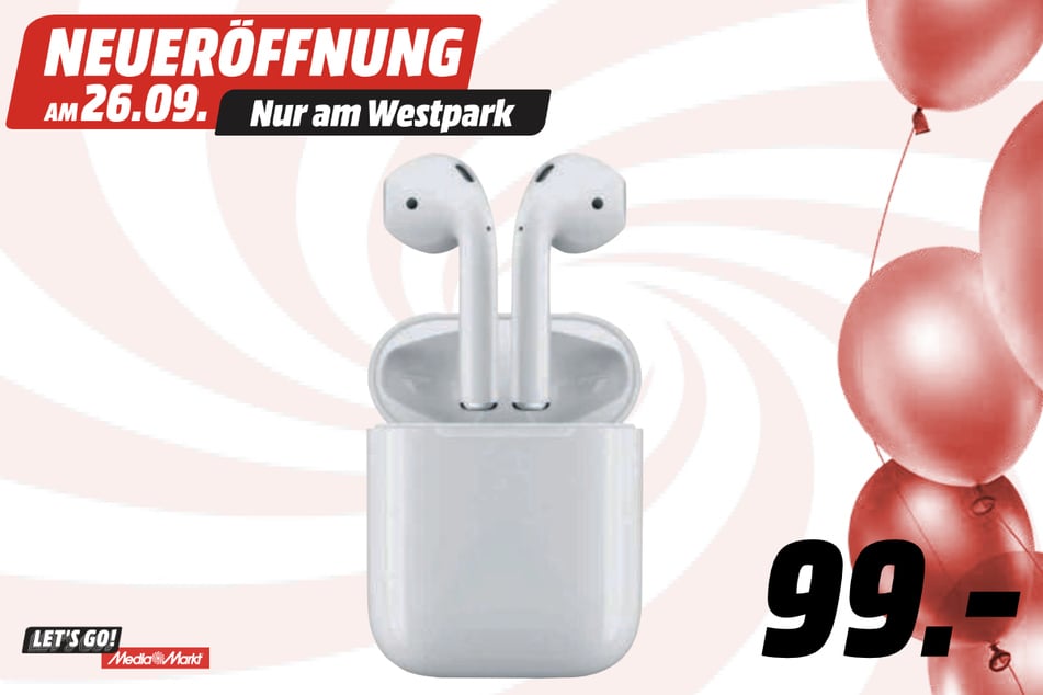 Apple AirPods (2. Generation) mit Ladestation für 99 Euro.