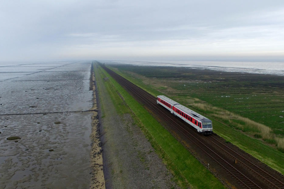 Ein Zug der Deutschen Bahn fährt über den Hindenburgdamm zwischen Sylt und Niebüll. (Archivbild).