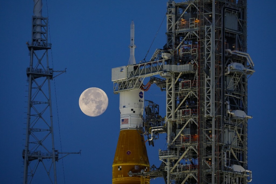 NASA’s Artemis I Moon rocket sits at Launch Pad Complex 39B at Kennedy Space Center in Cape Canaveral, Florida.