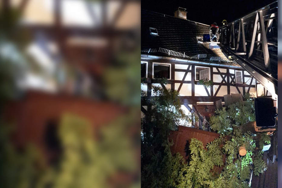 In Niederalbersdorf stürzte eine Esche auf ein Fachwerkhaus.