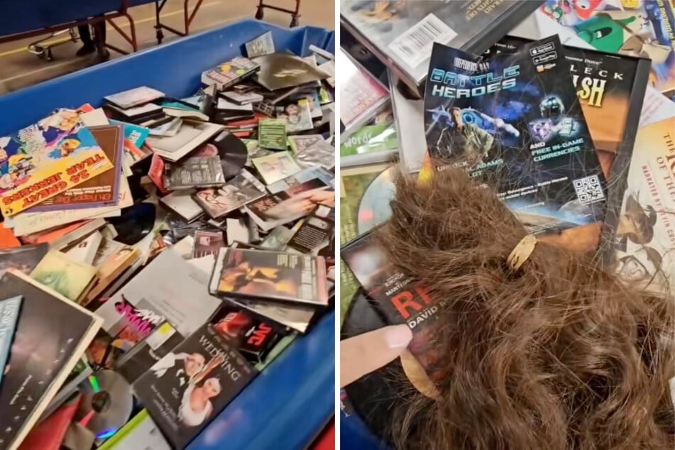 Mitten in dem Haufen DVDs lag ein Zopf.