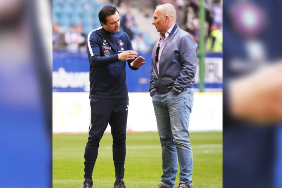Zwischen Aues Boss Helge Leonhardt (r.) und (Ex-)Coach Daniel Meyer kam es immer wieder zu Differenzen, die Trennung war folgerichtig.