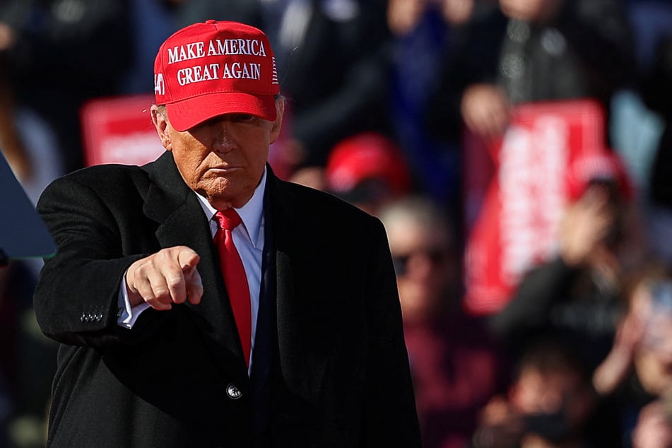 Republican presidential nominee Donald Trump gestures during a campaign rally in Lititz, Pennsylvania.