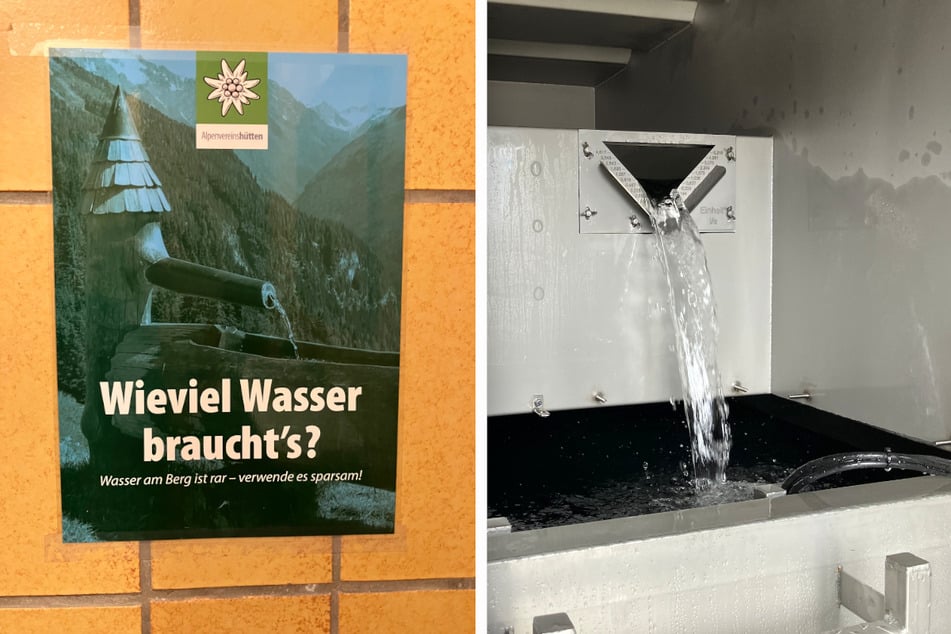 In der Neuen Prager Hütte muss Wasser gespart werden: Ein neuer Sammelbehälter zum Auffangen von Regen- und Schmelzwasser (r.) soll die Hütte besser versorgen.