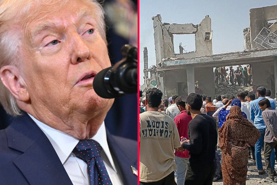 President Donald Trump on Monday tried to pass off the blame for the killing of more than 100 children at a school in Iran.