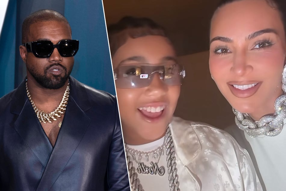 Kim Kardashian (r) and daughter North paid tribute to Kanye West with a Thanksgiving-themed TikTok.