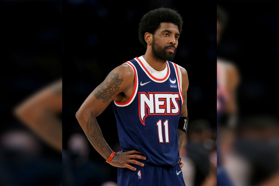 Brooklyn Nets guard Kyrie Irving reacted during the second quarter of game four of the first round of the 2022 NBA playoffs against the Boston Celtics at Barclays Center. (Brad Penner-USA TODAY Sports)