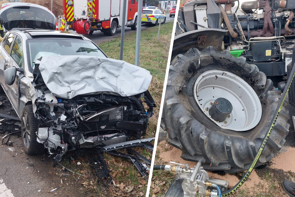Traktor kollidiert mit Auto: Fahrer muss ins Krankenhaus