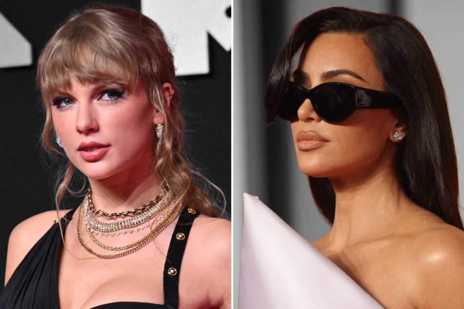 Kim Kardashian (r) just revealed how she's been doing after Taylor Swift's (l.) new album drop!