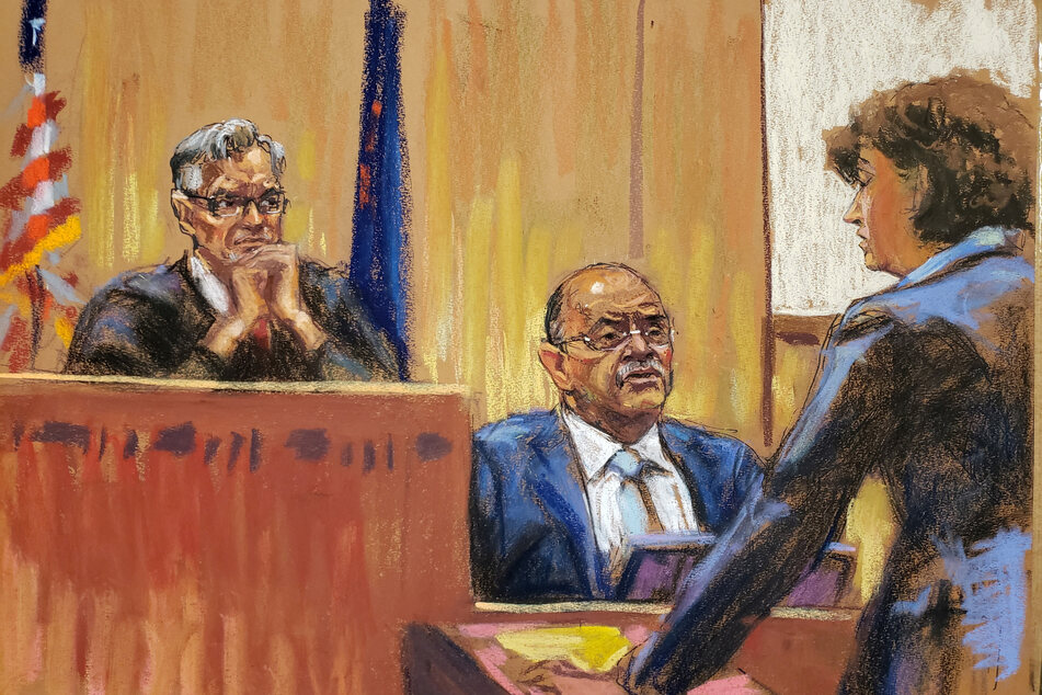 Allen Weisselberg is questioned by prosecutor Susan Hoffinger as Judge Juan Merchan presides during the Trump Organization's criminal tax trial in Manhattan Criminal Court.