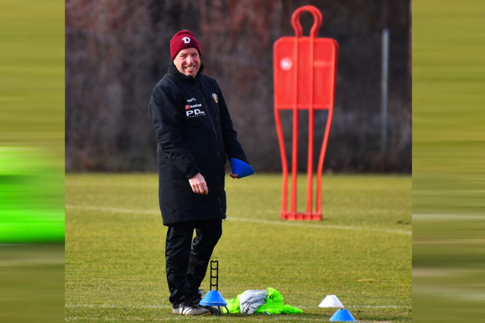 Markus Kauczinski hatte am gestrigen Mittwoch beim Training jede Menge Spaß. Auch am heutigen Donnerstag an seinem Ehrentag wird der Dynamo-Coach auf dem Platz stehen.