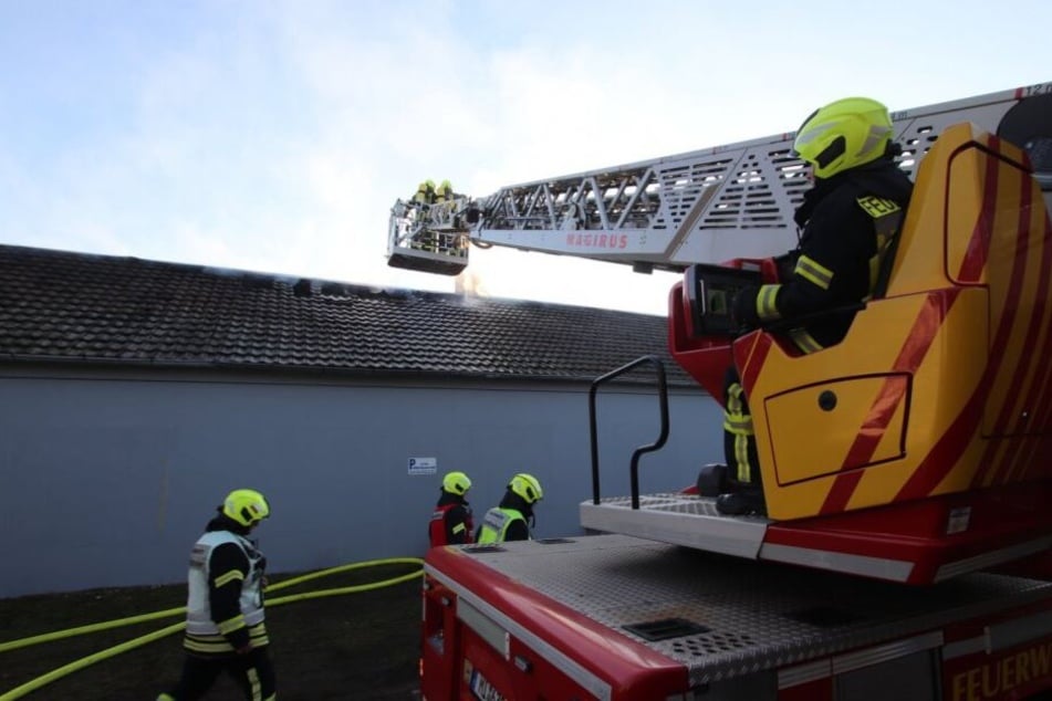 Die Flammen zerstörten das Dach der Lagerhalle.