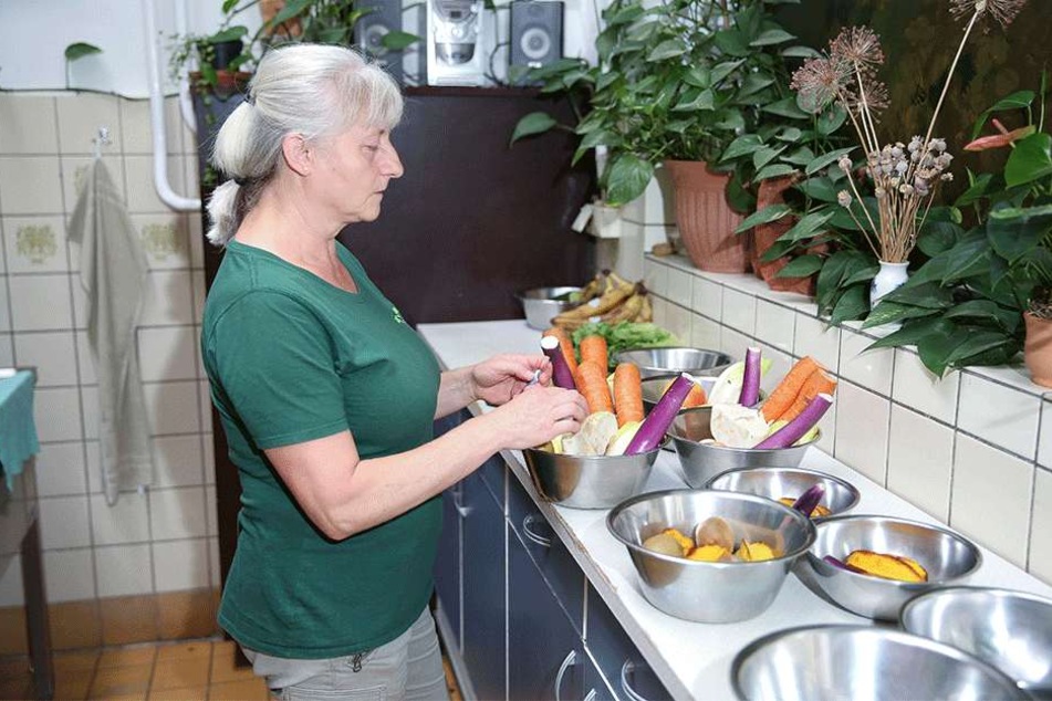 Sylvia Pohle (56) bereitet das Fressen in der zu kleinen Küche zu.