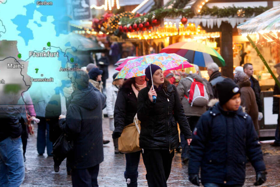 Wer auf den Weihnachtsmarkt gehen möchte, der sollte seinen Regenschirm nicht vergessen.
