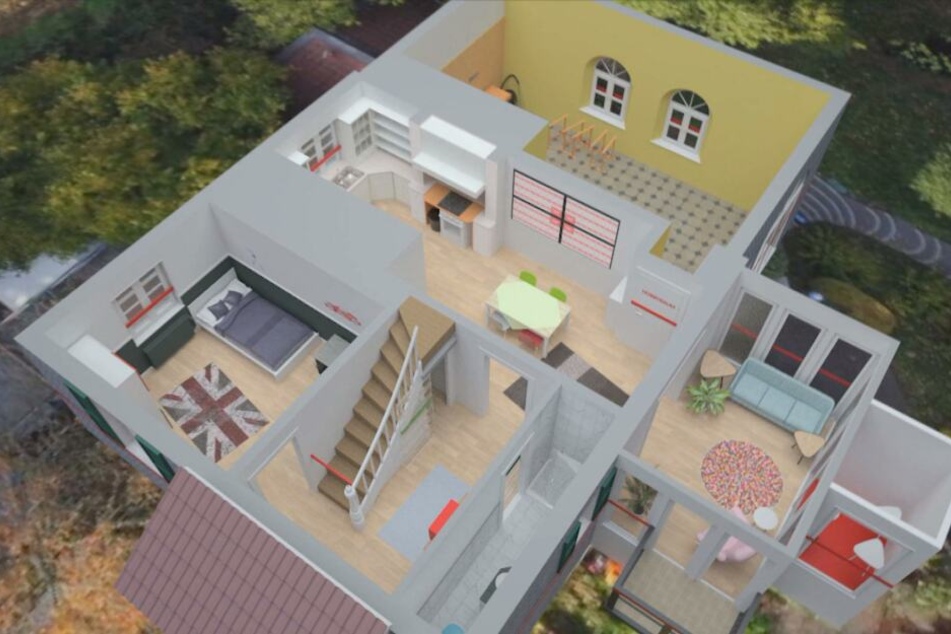 3D-Ansicht des idyllischen Hauses in Mettmann (Nordrhein-Westfalen).