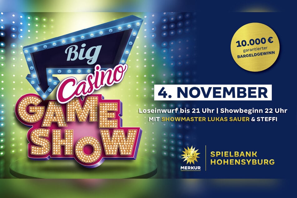 Lasst Euch die Chance auf 10.000 Euro in Bar nicht entgehen und kommt zur Big Casino Gameshow am 4. November!