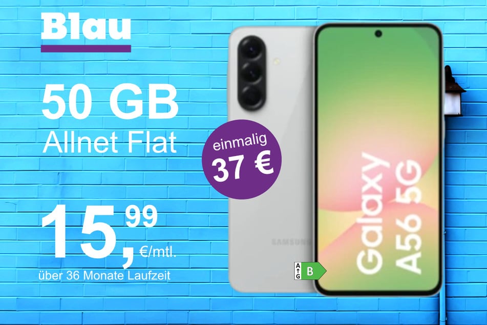 Das Samsung Galaxy A56 5G mit 50 statt 20 GB Datenvolumen für einmalig 37 Euro.