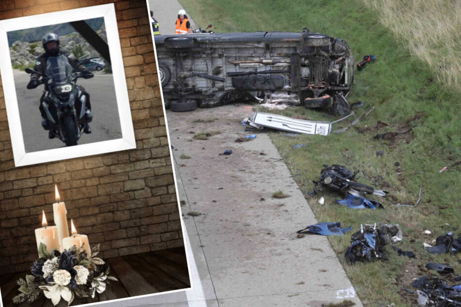 Die ASG Ambulanz Leipzig trauert um ihren Kollegen Thomas D., der bei dem tragischen Unfall am Freitag auf der A9 ums Leben kam. (Montage)