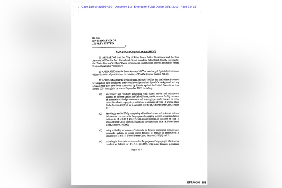 In diesem "Non-Prosecution Agreement" wurde unter anderem vereinbart, dass mögliche Komplizen Epsteins nicht angeklagt werden können.