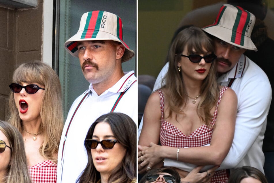 Taylor Swift (l.) and her boyfriend Travis Kelce (r.) showed up in style to the US Open tournament in New York City on Sunday.