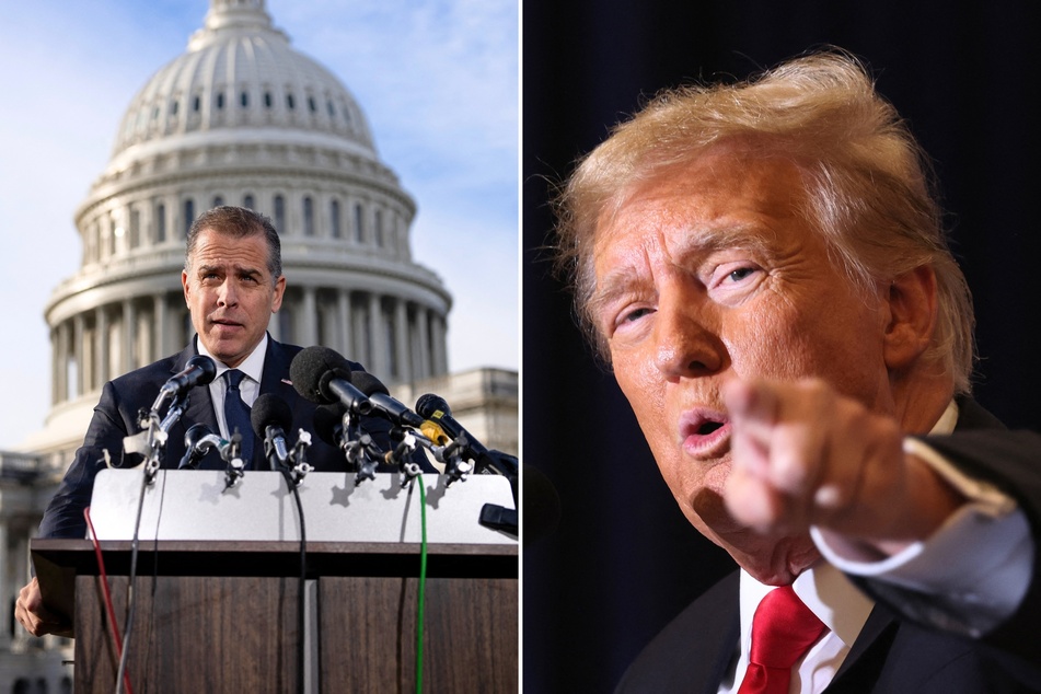 During his recent rally in Iowa, former President Donald Trump (r) mocked Hunter Biden for skipping a deposition for the House's impeachment inquiry.