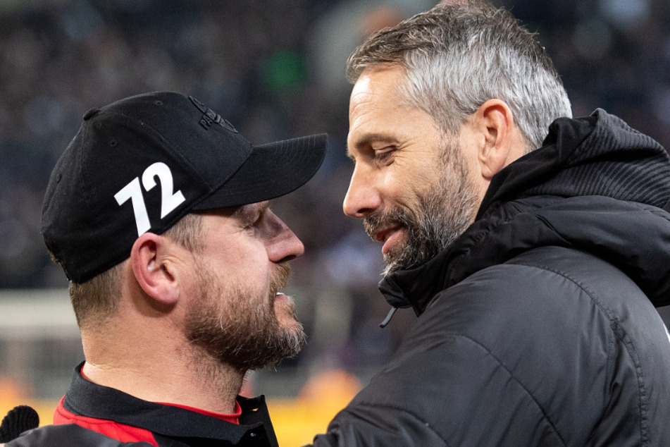 RB-Coach Marco Rose (47) und Kölns Trainer Steffen Baumgart (51) verstehen sich ziemlich gut.