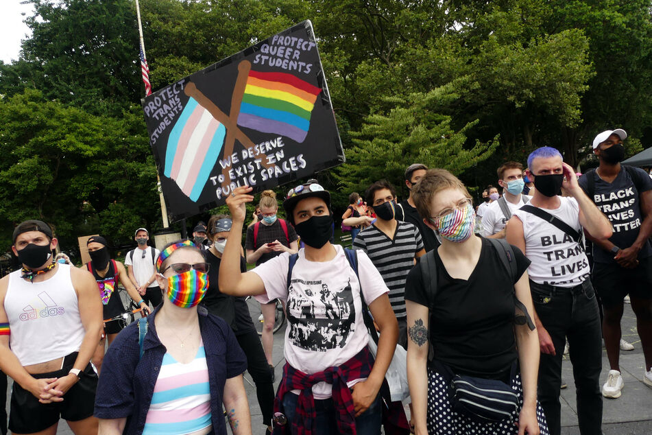 Transgender rights advocates protesting in New York, July 2020.