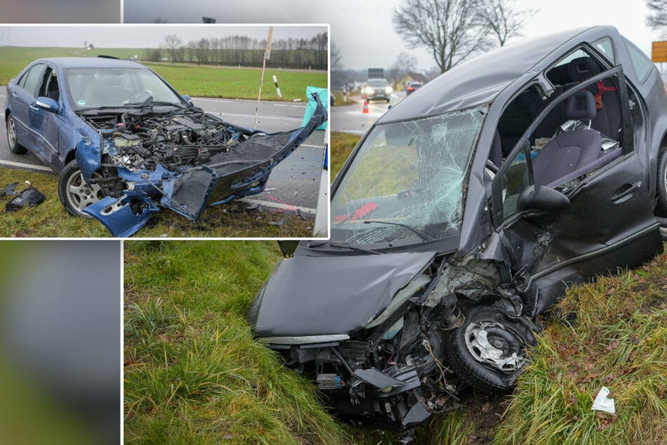 Heftiger Crash in Mittelsachsen: Landstraße mehr als zwei Stunden lang gesperrt