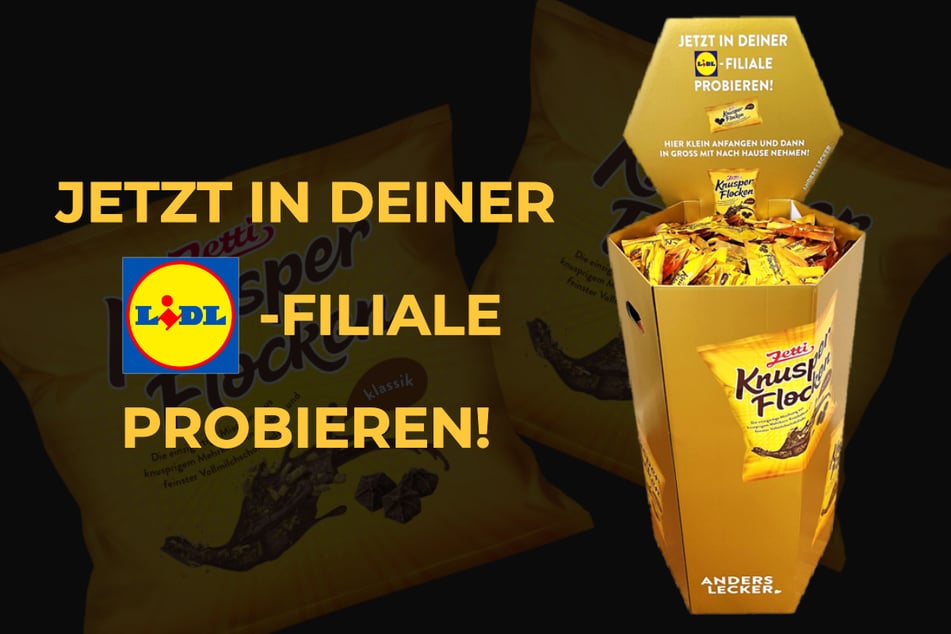 In diesen goldenen Tonnen am Eingang schlummern kostenlose Proben von Zetti Knusperflocken.
