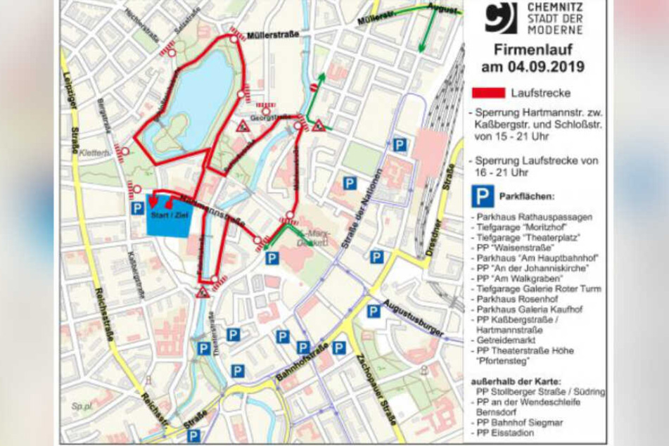 Übersicht über Sperrungen und die Laufstrecke.