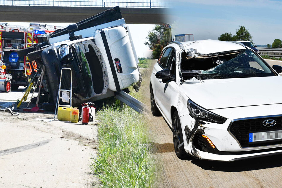Heftiger Unfall auf der A4: Hyundai und Transporter sind Schrott