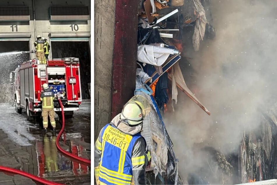 Magdeburger Müllbunker brennt lichterloh: Feuerwehr 10 Stunden im Einsatz