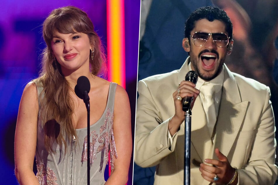 Taylor Swift (l.) has been revealed as Spotify's top artist of all time, while Bad Bunny holds the no. 2 spot and the platform's most-streamed album.