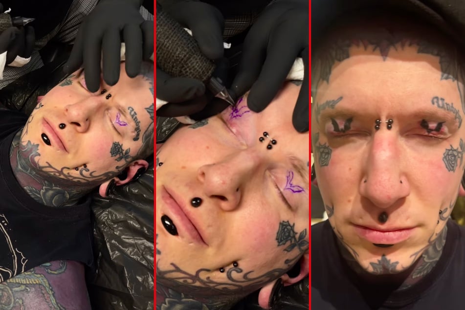 Extreme ink addict with 96% of body modified tattoos eyelids!