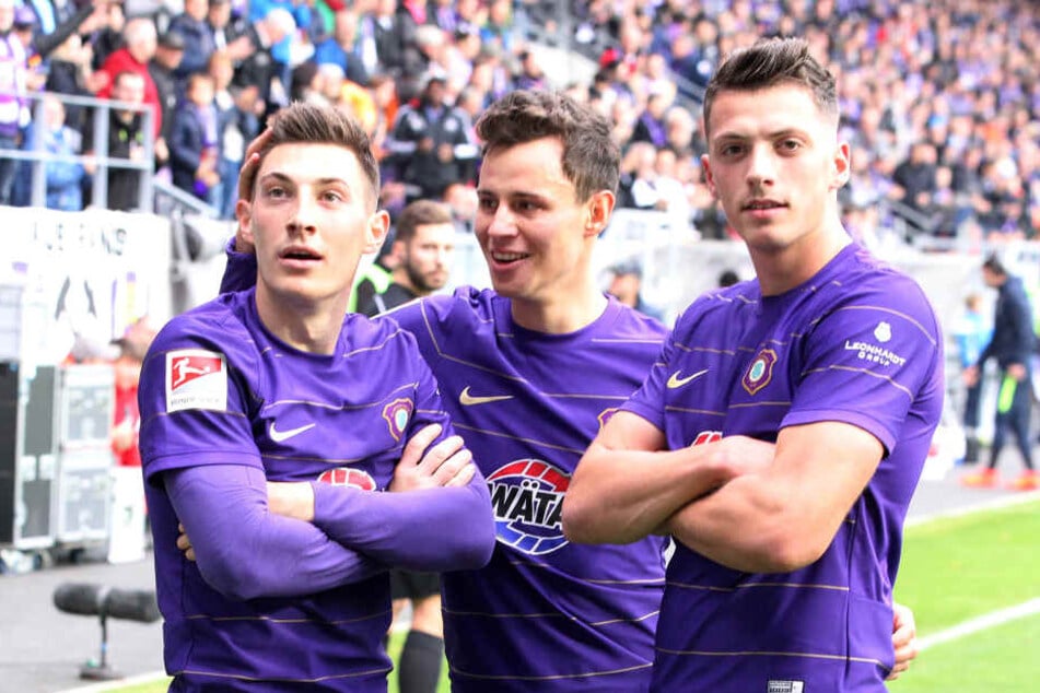Clemens Fandrich (M.), Mario Kvesic (l.) und Nicolai Rapp kommen selbstbewusst nach Dresden.