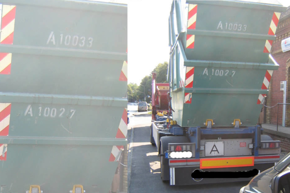 Viel Zu Hoch Laster Transportiert Ungesicherten Container Stapel 24