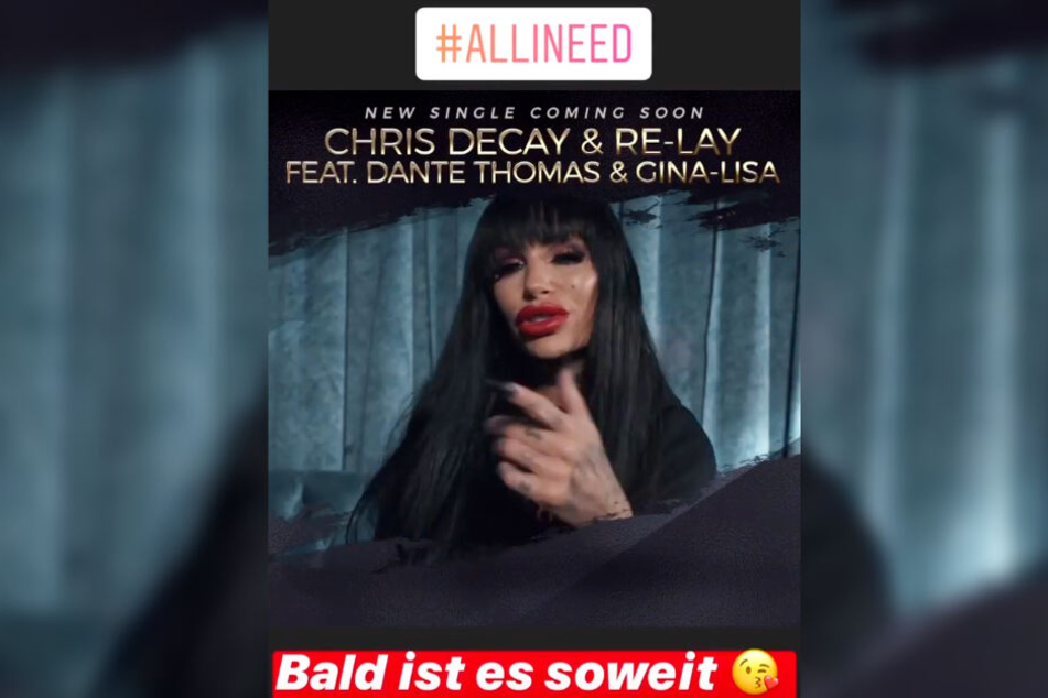 Das Bild zeigt einen Screenshot der Instagram-Story, mit der Gina-Lisa Lohfink ihren neuen Song "All I Need" ankündigte.