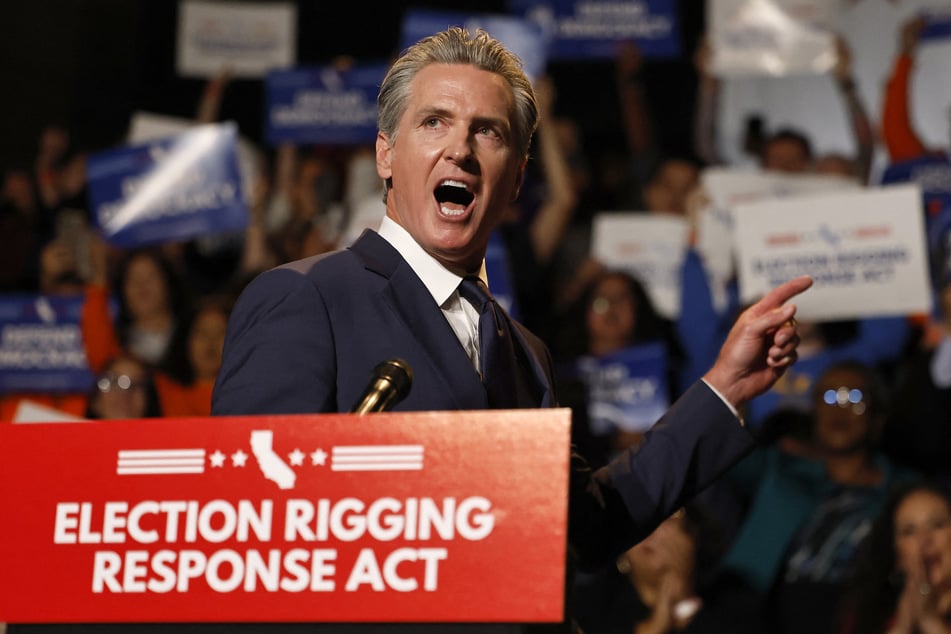 California Governor Gavin Newsom speaks about redistricting plans at a press conference in Los Angeles on August 14, 2025.
