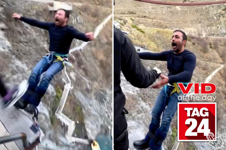 Today's Viral Video of the Day features a man whose bungee jumping adventure went a little crazier than expected!