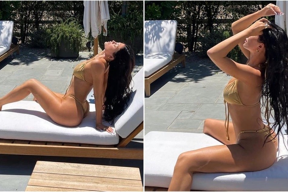 Kylie Jenner caught some sun while posing in Good American swimwear that costs $148.